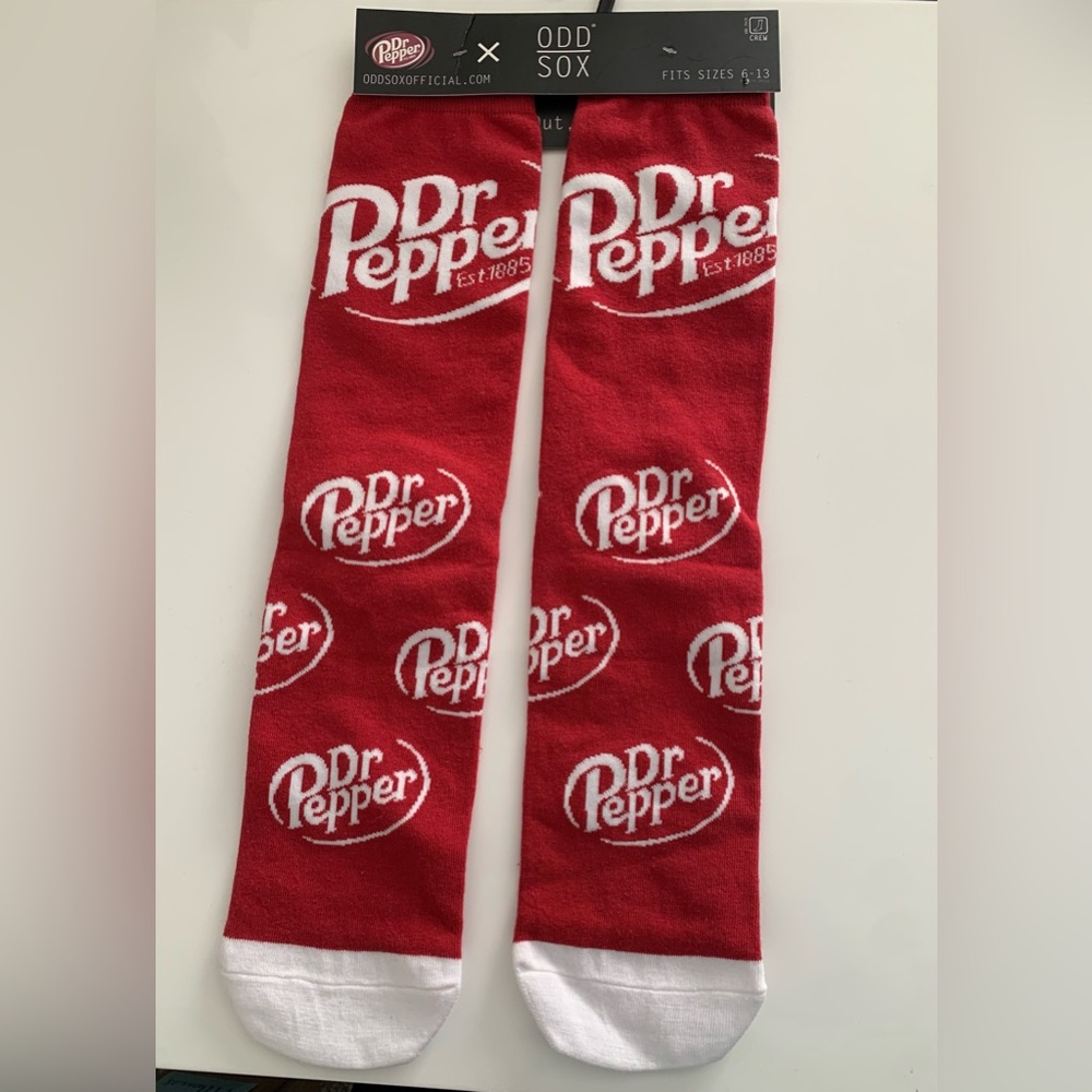 Dr Pepper Soda Pop Drink Odd Sox Socks Mens 6-13 Crew Novelty Print